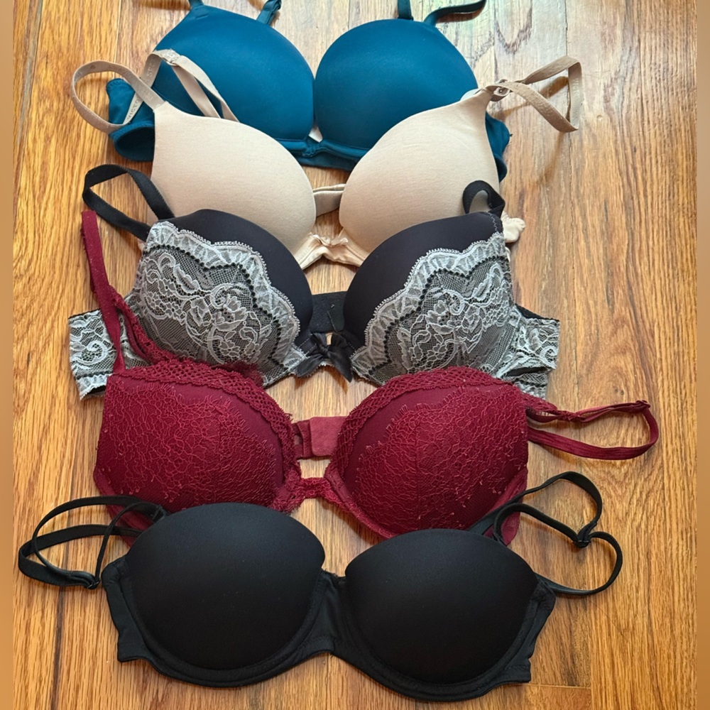 Elegant Women's Lace and Solid Bra Set - Black, Red, Gray, Beige, Blue